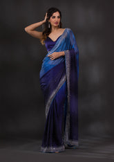 Blue Semi Crepe Saree with Silver Stonework – Playful & Sophisticated